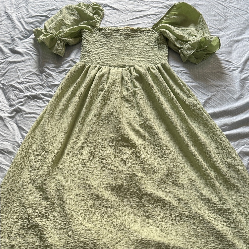 Altar'd State Light Green  Dress with Puff Sleeves
